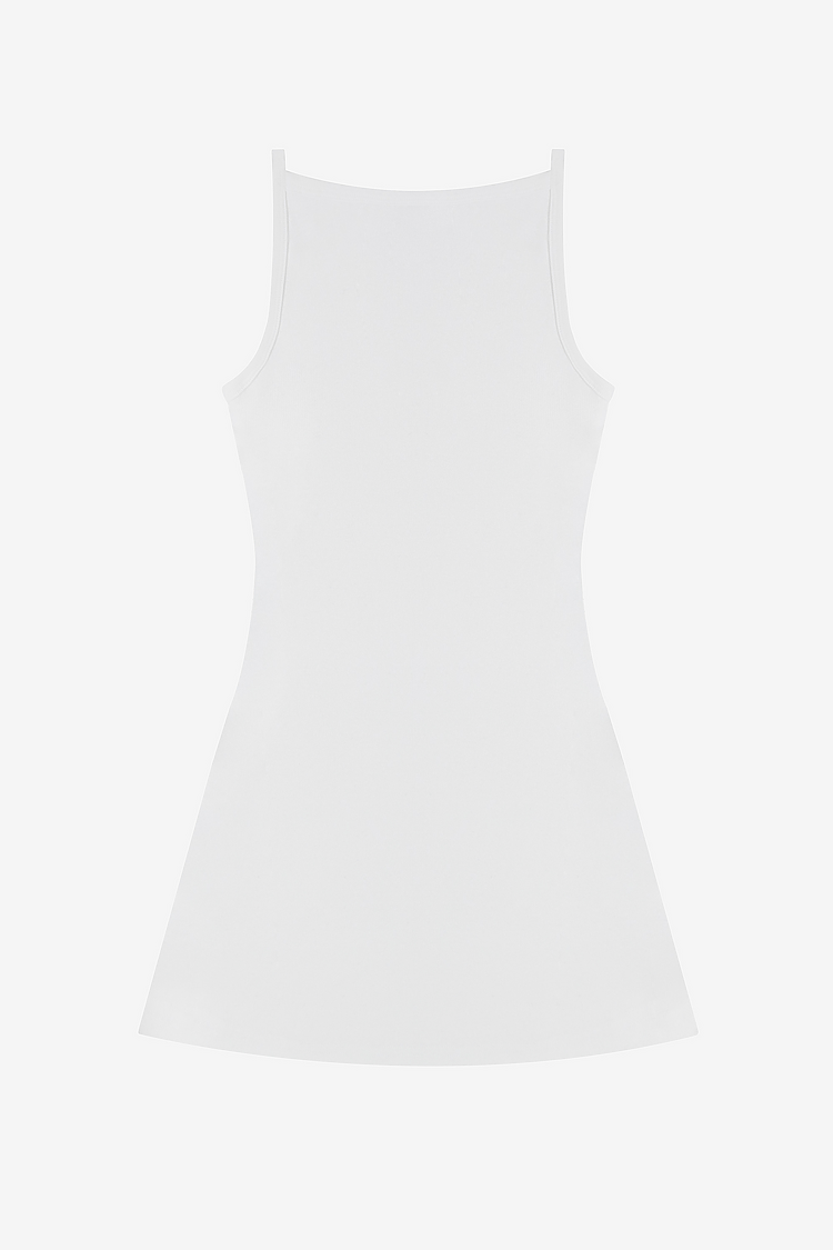 14/1RibSpaghetti BoatneckDress White