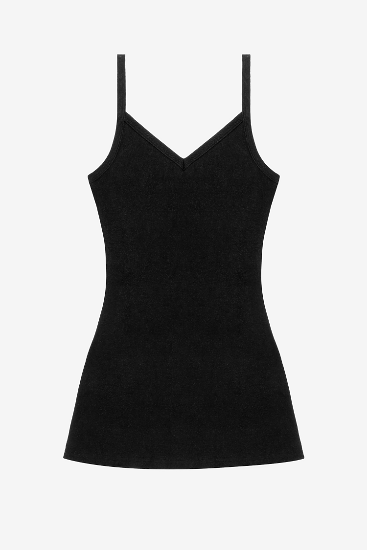 14/1Rib SpaghettiV-NeckDress Black