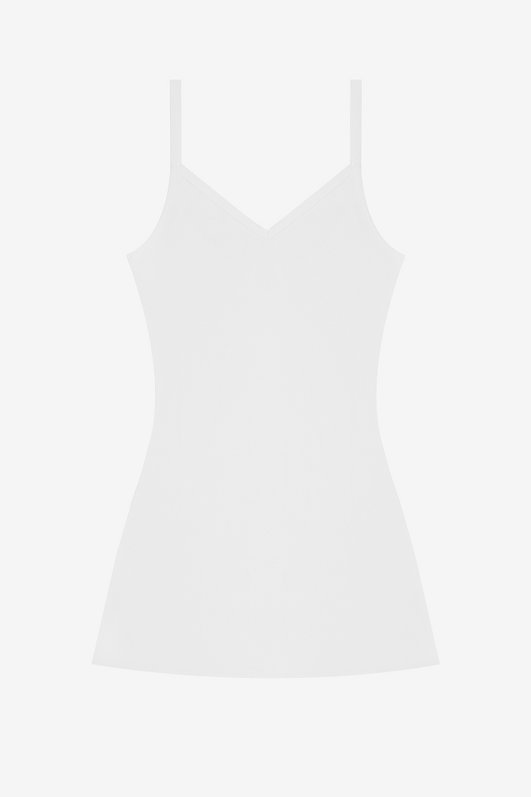 14/1Rib SpaghettiV-NeckDress White