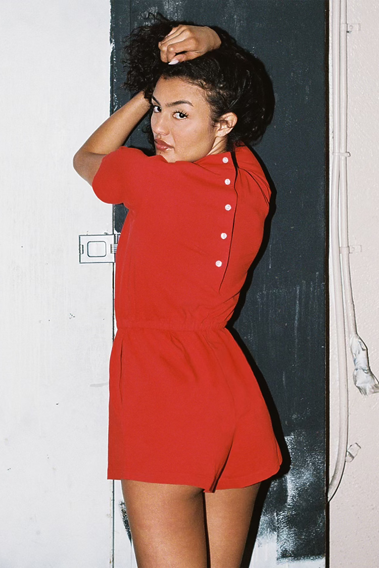 Garment Dye T-Shirt Romper Cherry Red