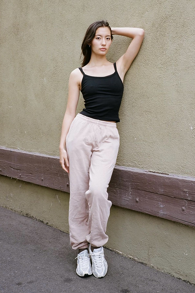 Baby Rib Spaghetti Tank Black