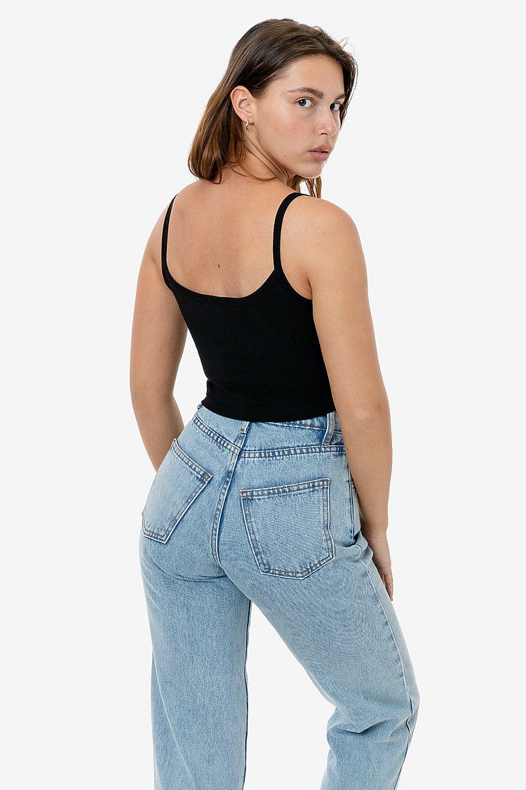 Baby Rib Spaghetti Crop Tank Black