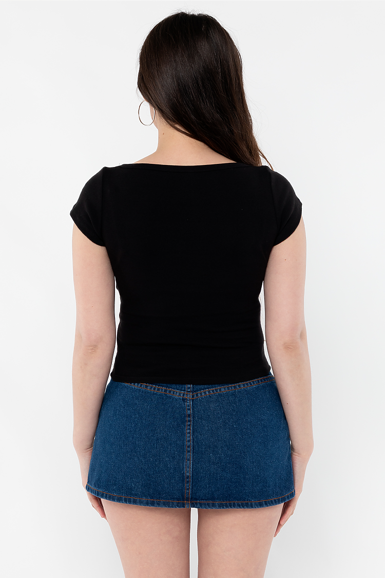 Baby Rib Square Neck Cap Tee Black