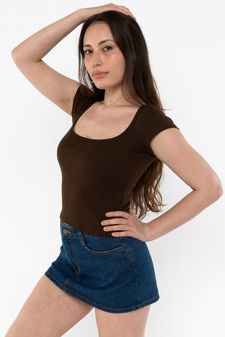 Baby Rib Square Neck Cap Tee Brown