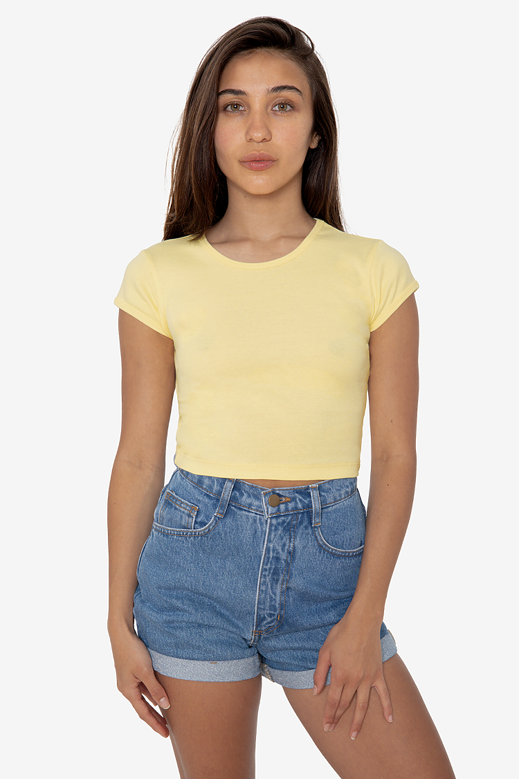 CAP SLEEVE BABY RIB CROP TOP Baby Yellow
