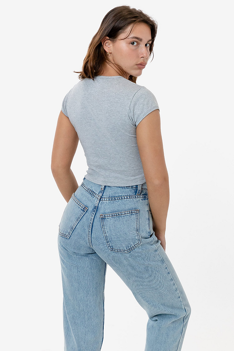 Cap Sleeve Baby Rib Crop Top HEATHER GREY