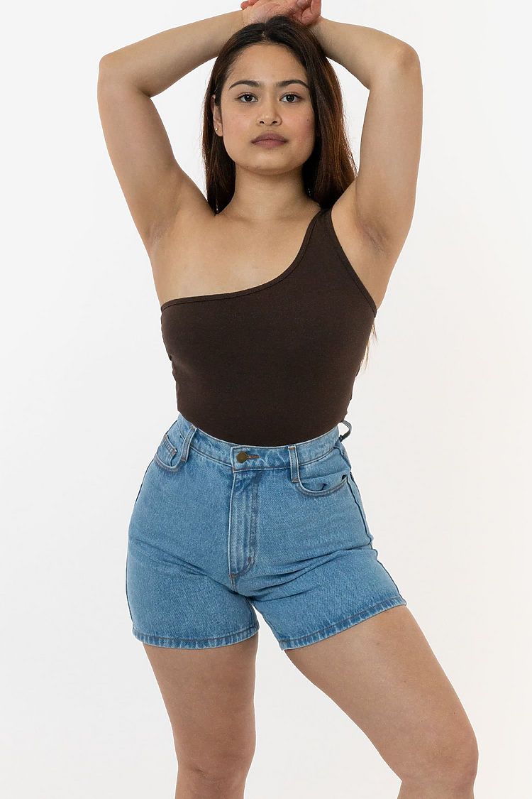 Baby Rib one sholder top BROWN