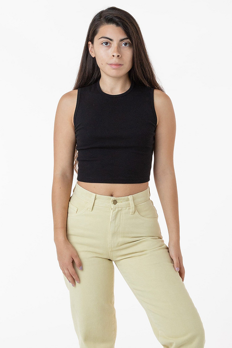 Baby Rib Sleeveless Crew Neck Black