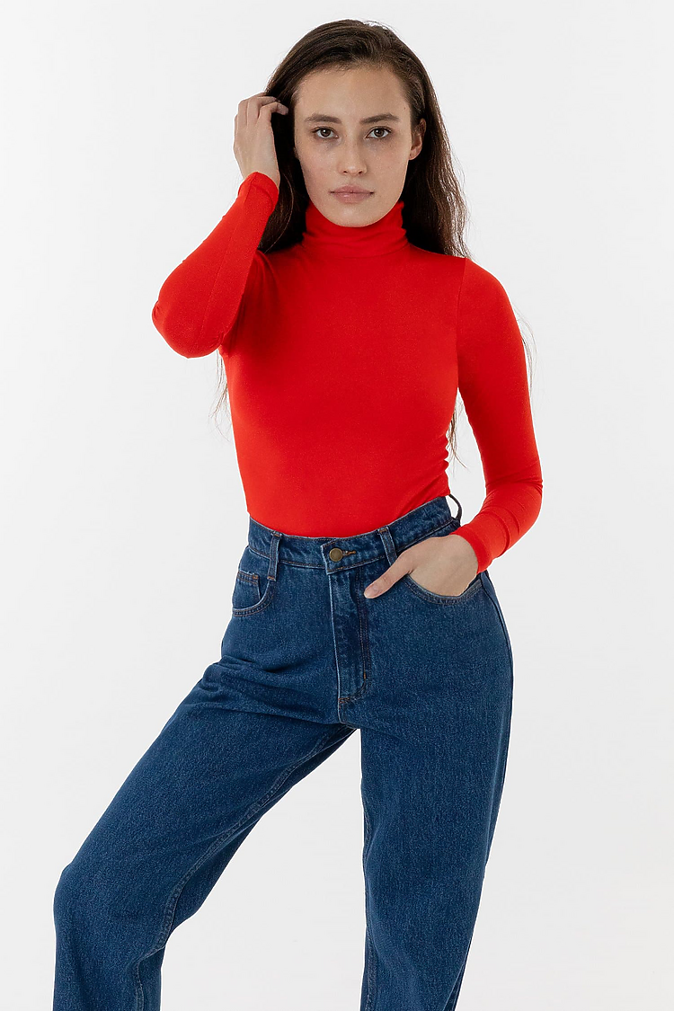 Cotton Spandex Turtleneck Red Orange