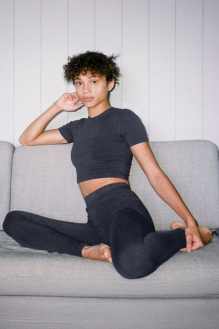 Ctn Spndx S/S Crew Crop Top DOLPHIN BLUE