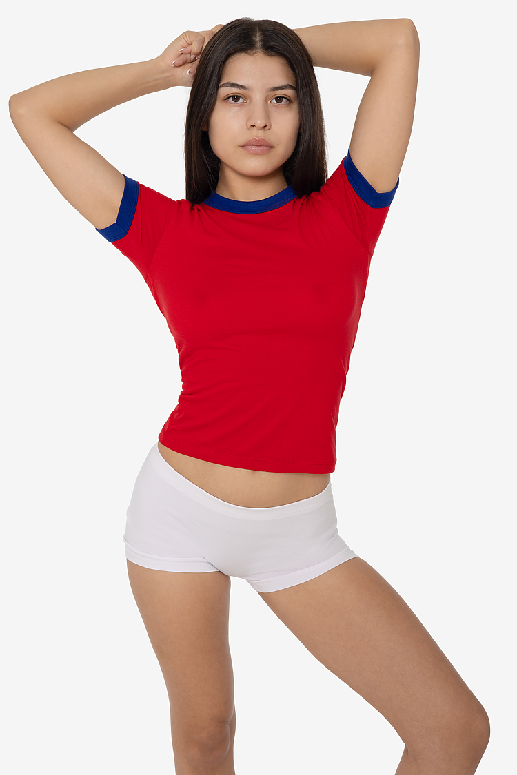 POLY COTTON RINGER WOMENS TEE RED/ROYAL