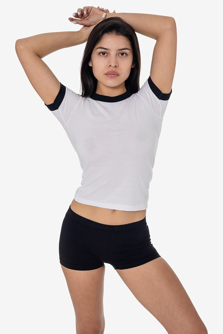 POLY COTTON RINGER WOMENS TEE WHITE/BLACK