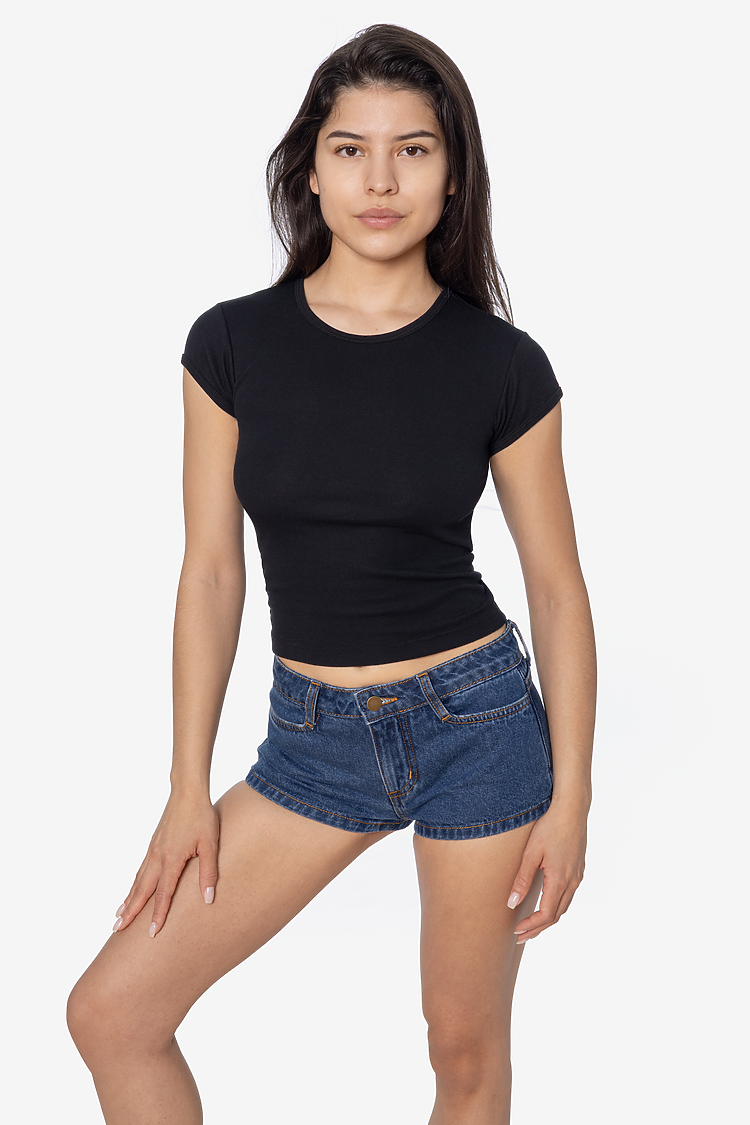 Poly Cotton Rib Cap Sleeve Tee Black