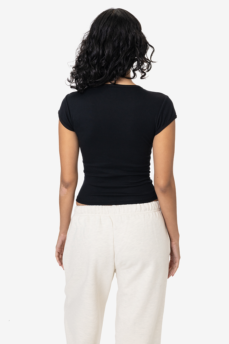 Poly Cotton Rib Cap Sleeve Tee Black