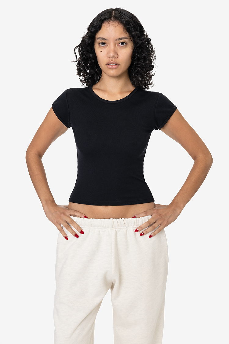Poly Cotton Rib Cap Sleeve Tee Black