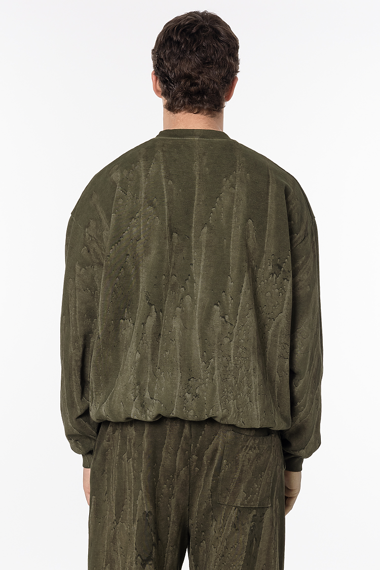 14oz Fleece Crew Neck Drip Dye Olive