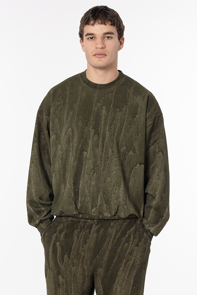 14oz Fleece Crew Neck Drip Dye Olive