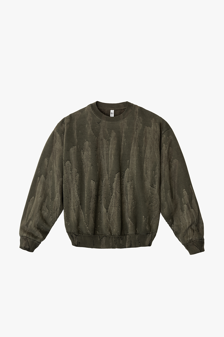 14oz Fleece Crew Neck Drip Dye Olive