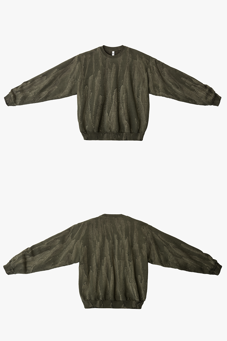 14oz Fleece Crew Neck Drip Dye Olive