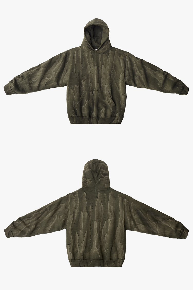 14oz Fleece Pullover Drip Dye Olive