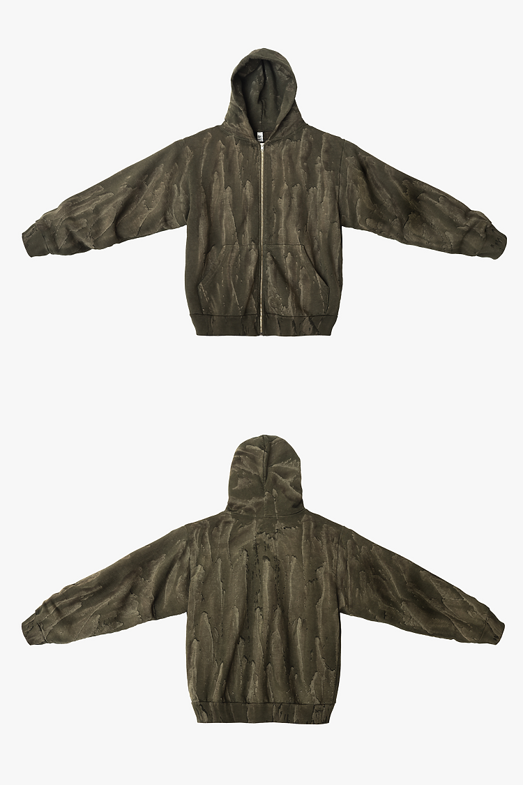 14 oz Fleece Full Zip Drip Dye Olive