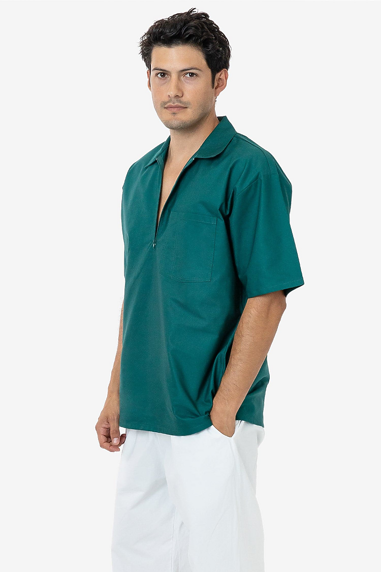 Oxford Zip Up Work Shirt Dark Green