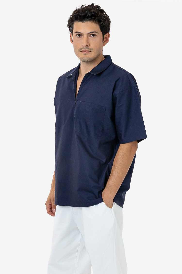 Oxford Zip Up Work Shirt Dark Blue