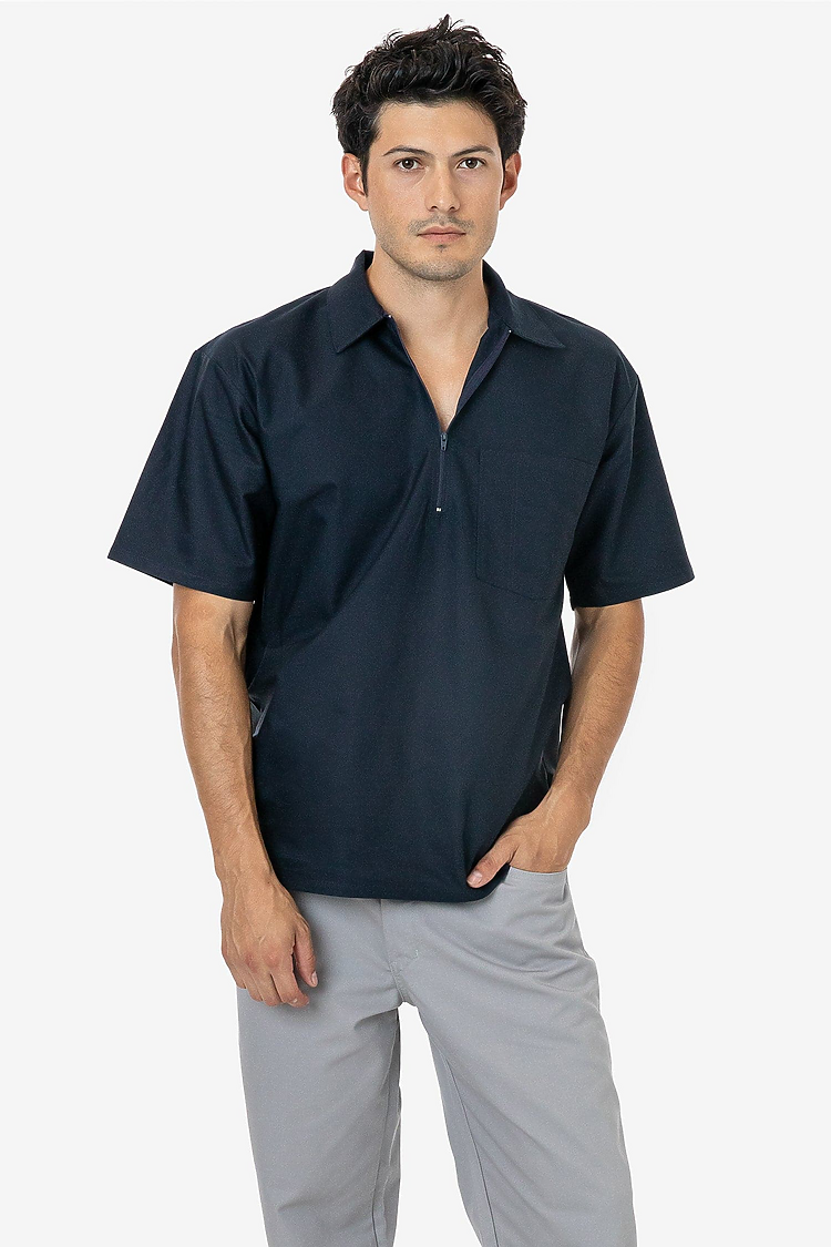 Oxford Zip Up Work Shirt Deep Navy