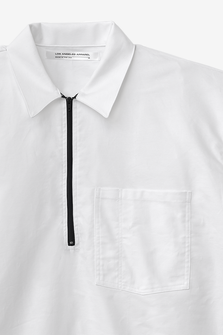 Oxford Zip Up Work Shirt White