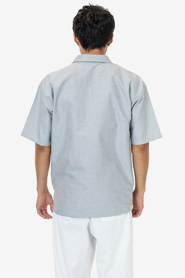 Oxford Zip Up Work Shirt WHITE/NAVY