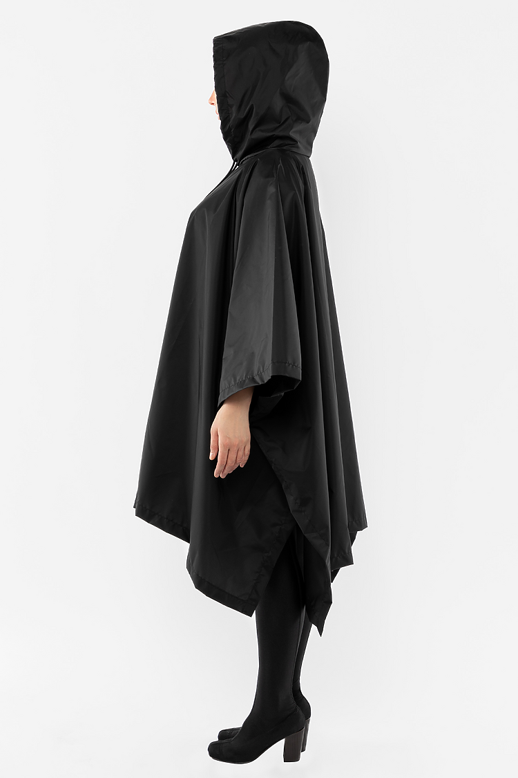 Hooded Nylon Rain Poncho Black