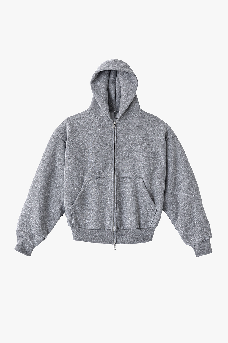 12oz Fleece Double Zip Hoodie HEATHER GREY