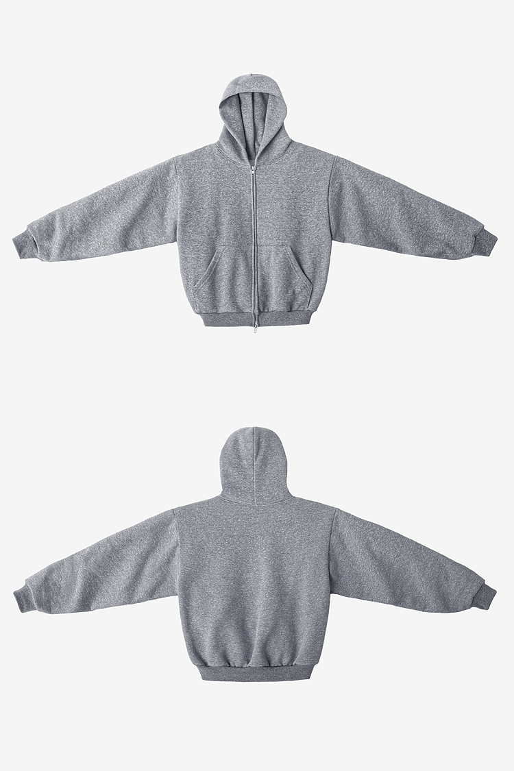 12oz Fleece Double Zip Hoodie HEATHER GREY