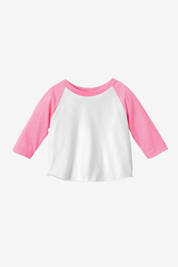 Infant 3/4 Slv Ply Ctn Raglan WHITE/NEON HEATHER PINK