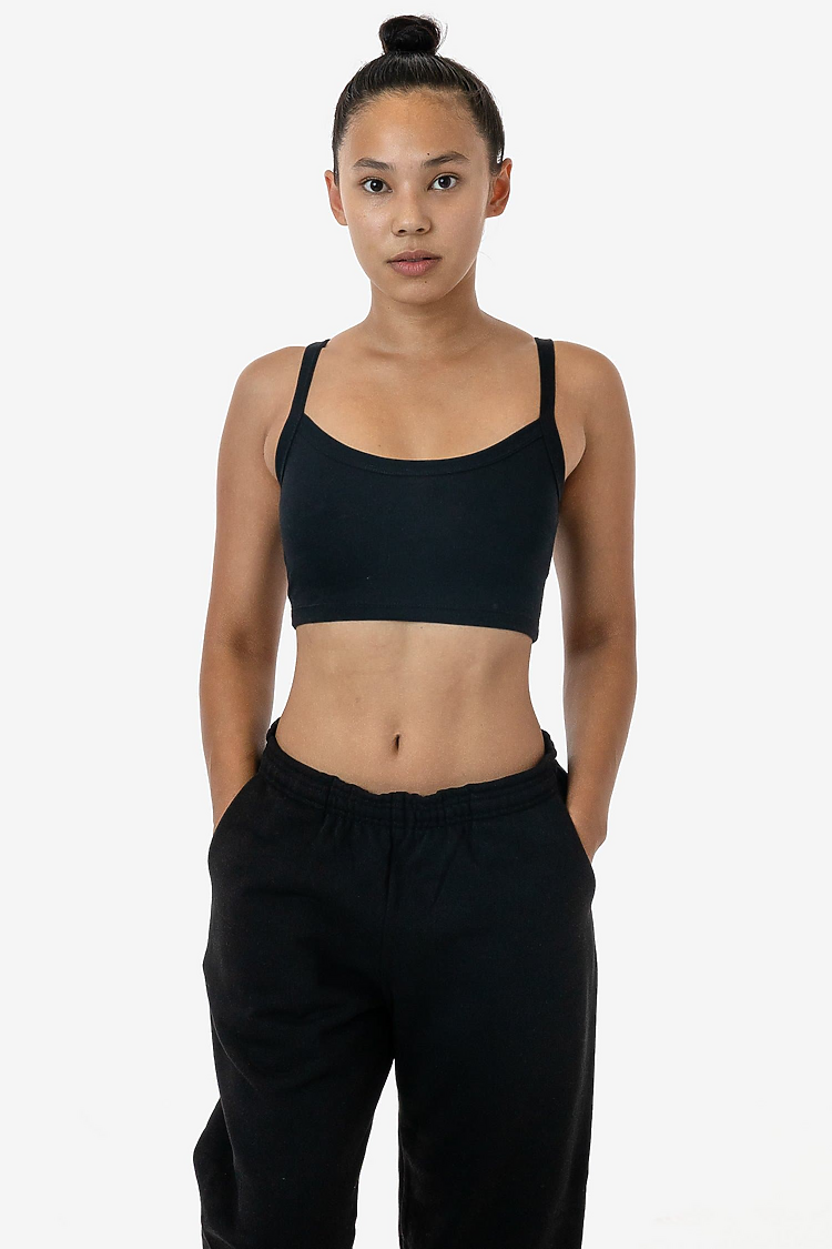 Poly Cottn Crop Spaghetti Tank Black