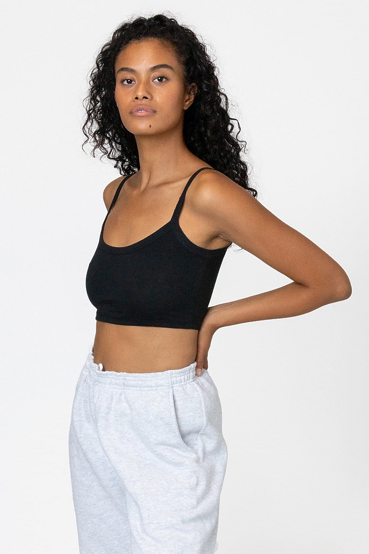 Poly Cottn Crop Spaghetti Tank Black