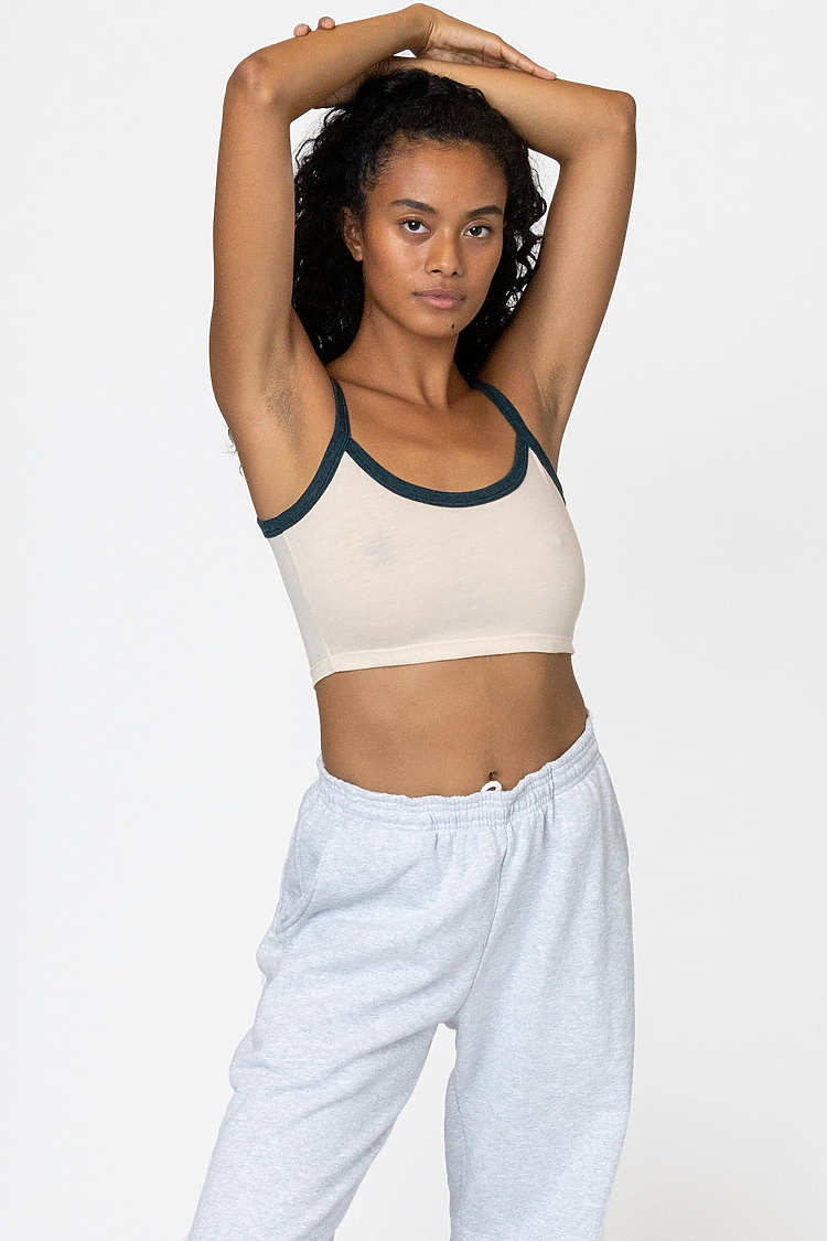 Poly Cottn Crop Spaghetti Tank Creme/Black Aqua