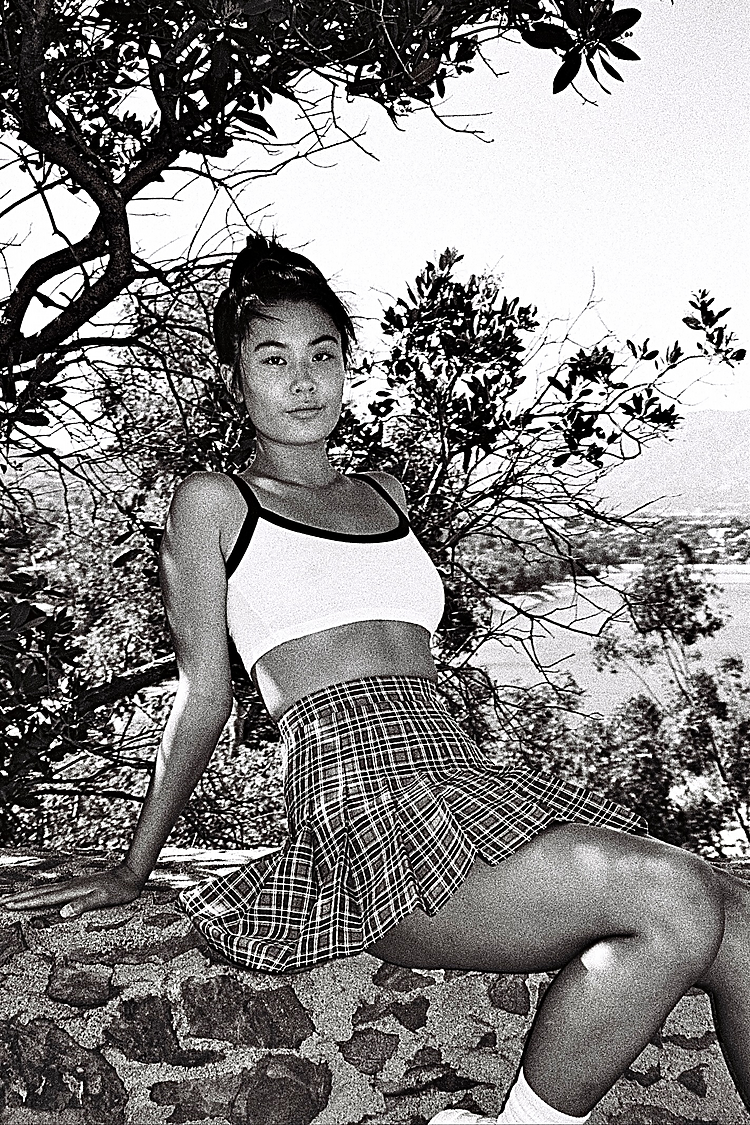 Poly Cottn Crop Spaghetti Tank WHITE/BLACK