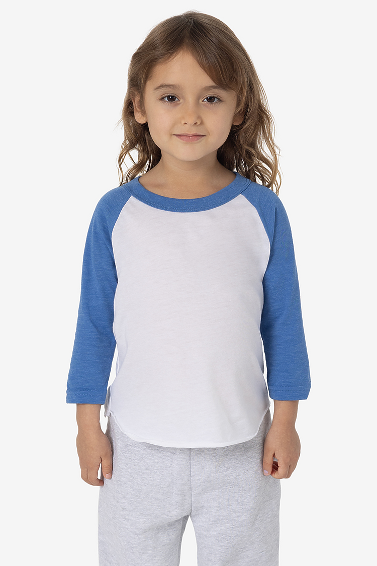 Toddler 3/4 Slv Ply Ctn Raglan WHITE/HEATHER LAKE BLUE