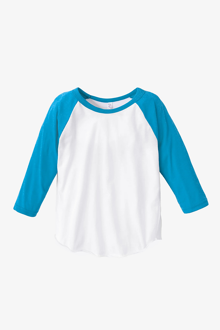 Toddler 3/4 Slv Ply Ctn Raglan WHITE/NEON HEATHER BLUE