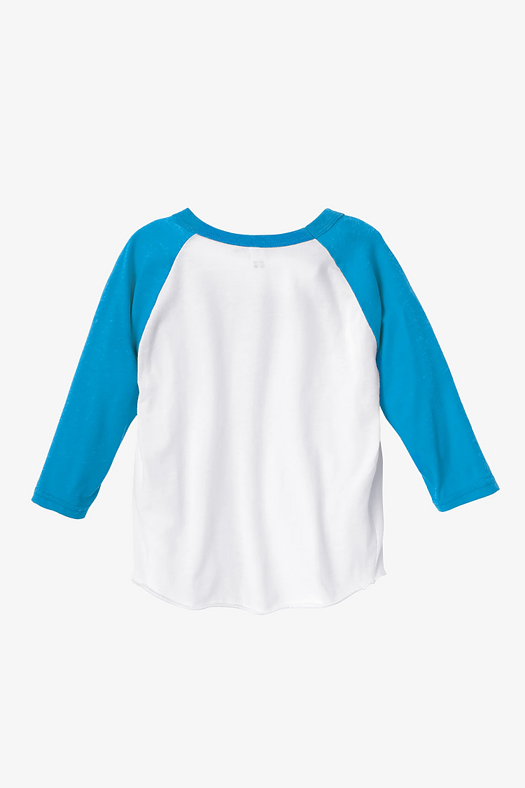 Toddler 3/4 Slv Ply Ctn Raglan WHITE/NEON HEATHER BLUE