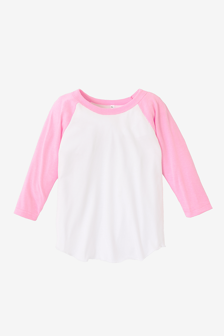 Toddler 3/4 Slv Ply Ctn Raglan WHITE/NEON HEATHER PINK