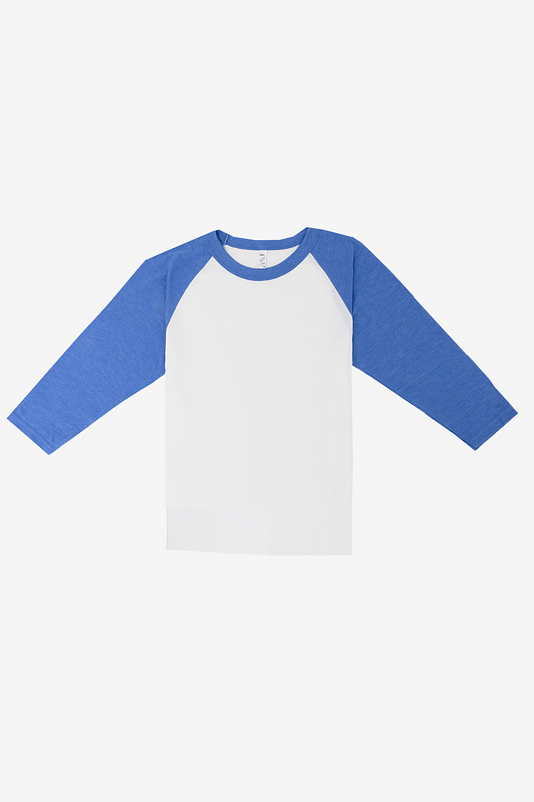 Youth 3/4 Slv Ply Ctn Raglan WHITE/HEATHER LAKE BLUE