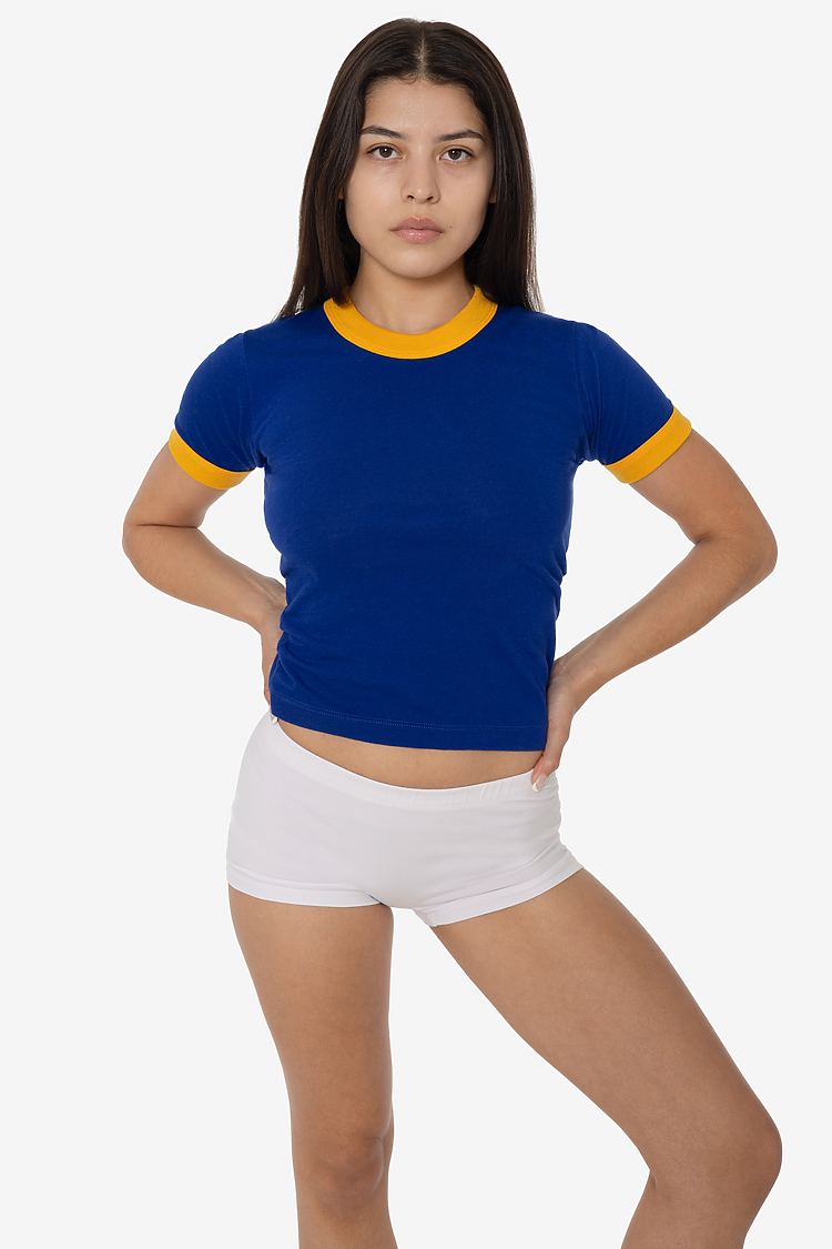 WOMENS POLY COTTON RINGER TEE LAPIS/YELLOW