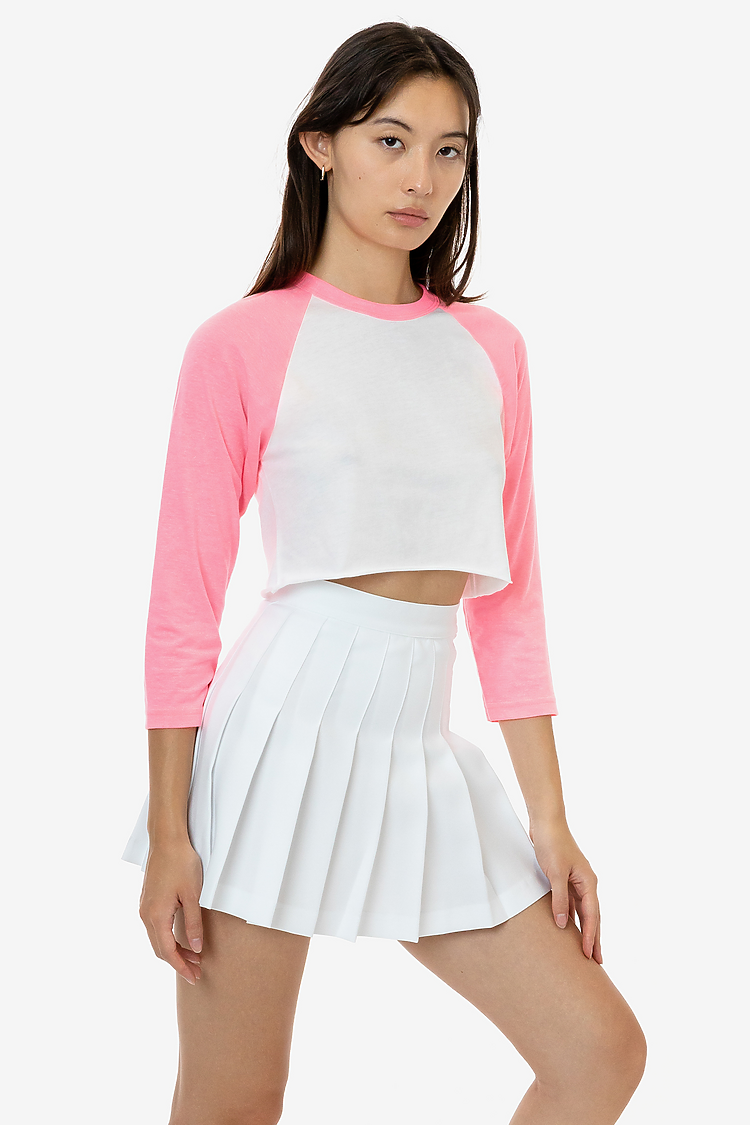 Poly Cotton 3/4 Sleeve Raglan WHITE/NEON HEATHER PINK