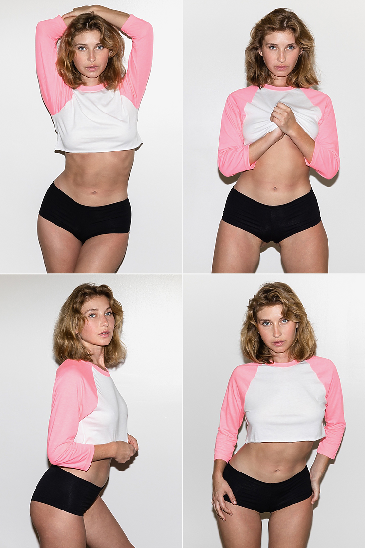 Poly Cotton 3/4 Sleeve Raglan WHITE/NEON HEATHER PINK