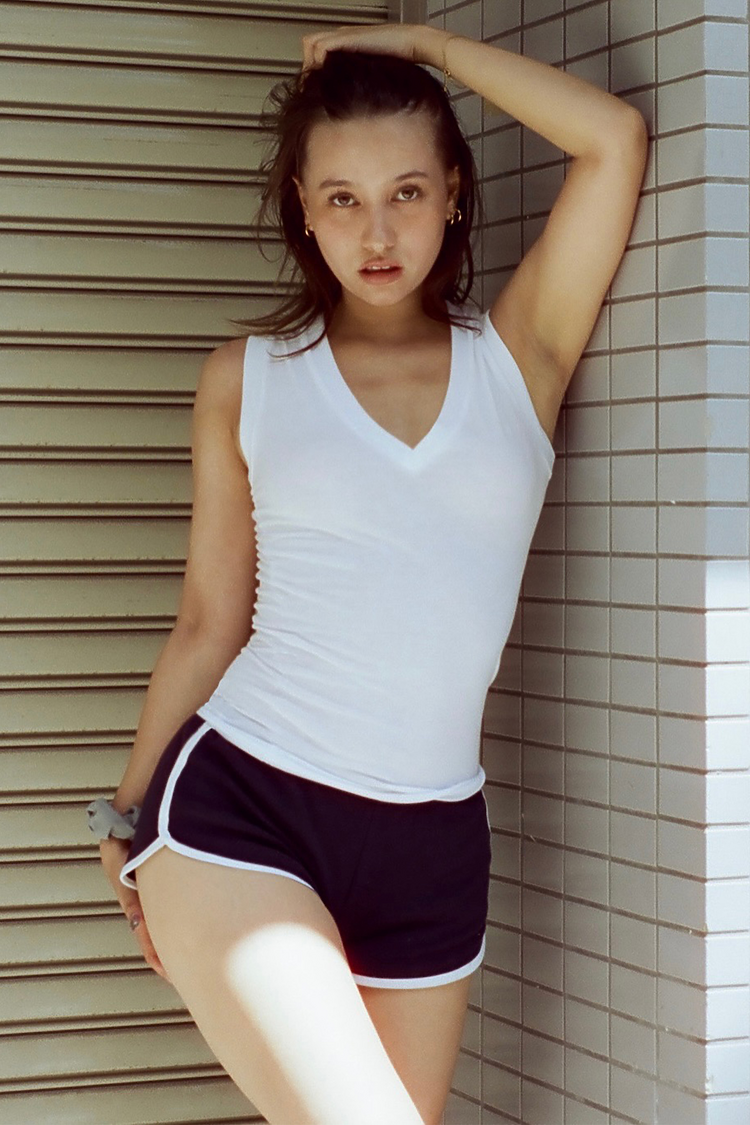 Poly Cotton Sleeveless V-Neck White