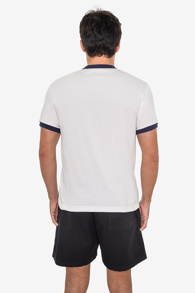 Mens Poly Cotton Ringer White/Navy