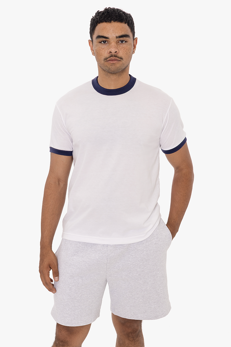 Mens Poly Cotton Ringer White/Navy