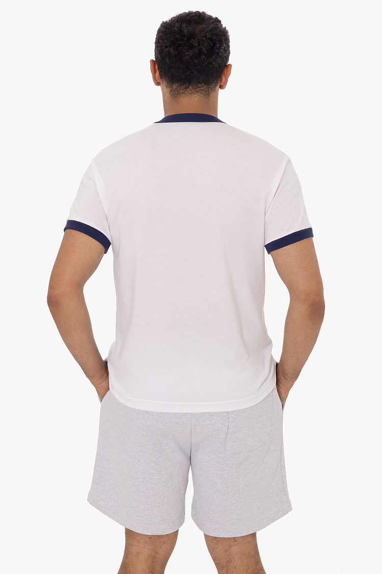Mens Poly Cotton Ringer White/Navy